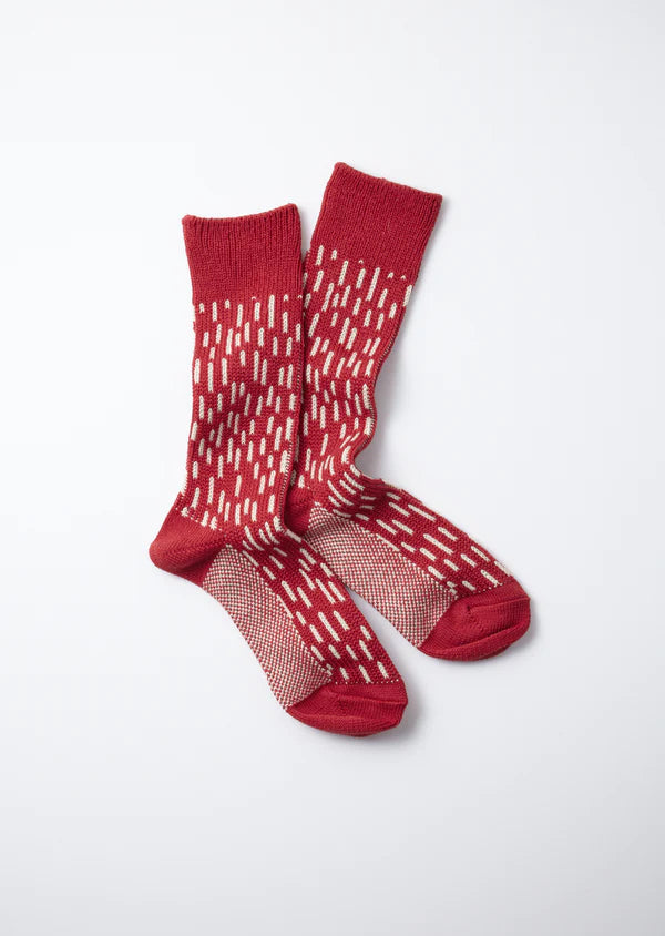 Rototo Rain Drop Crew Socks in red and ivory