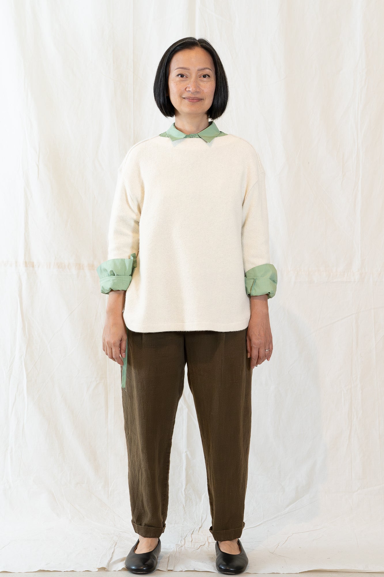 V::Room Double Face Wool Boat Neck