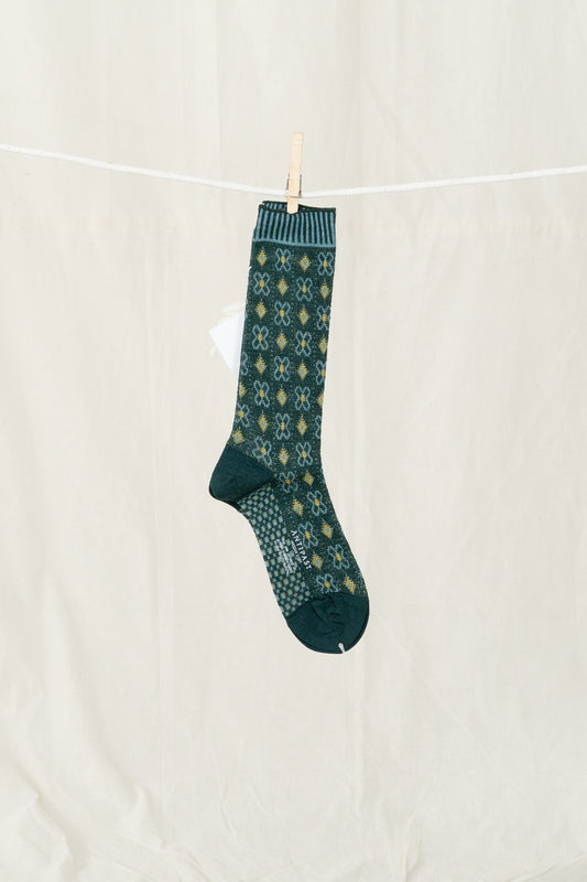 Antipast Flower Grid Women's Socks - Green