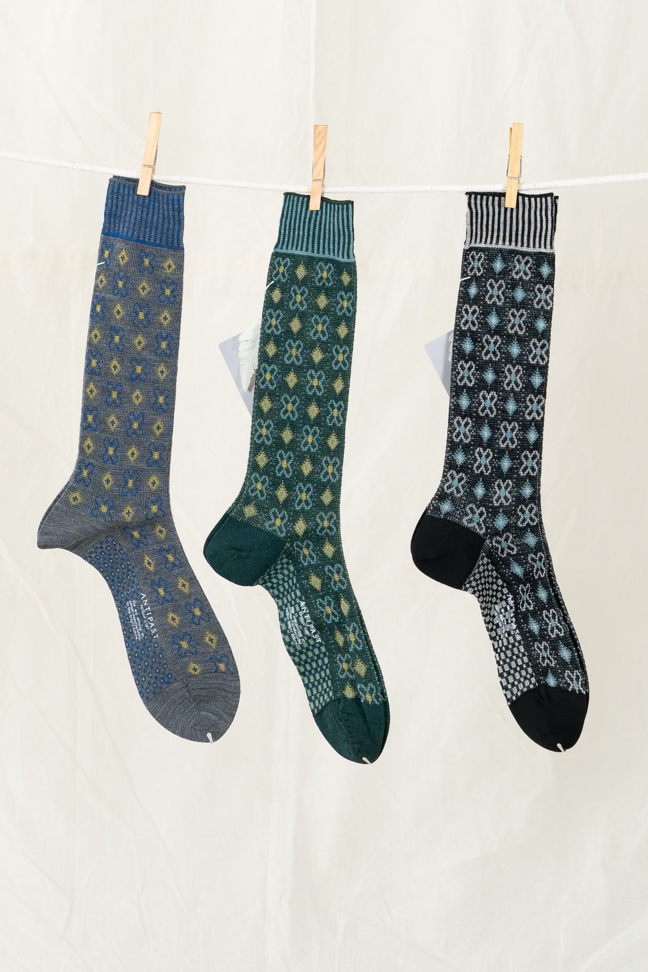 Antipast Flower Grid Men's Socks - Mix Grey