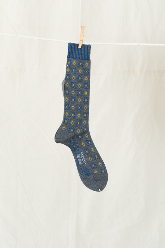 Antipast Flower Grid Men's Socks - Mix Grey