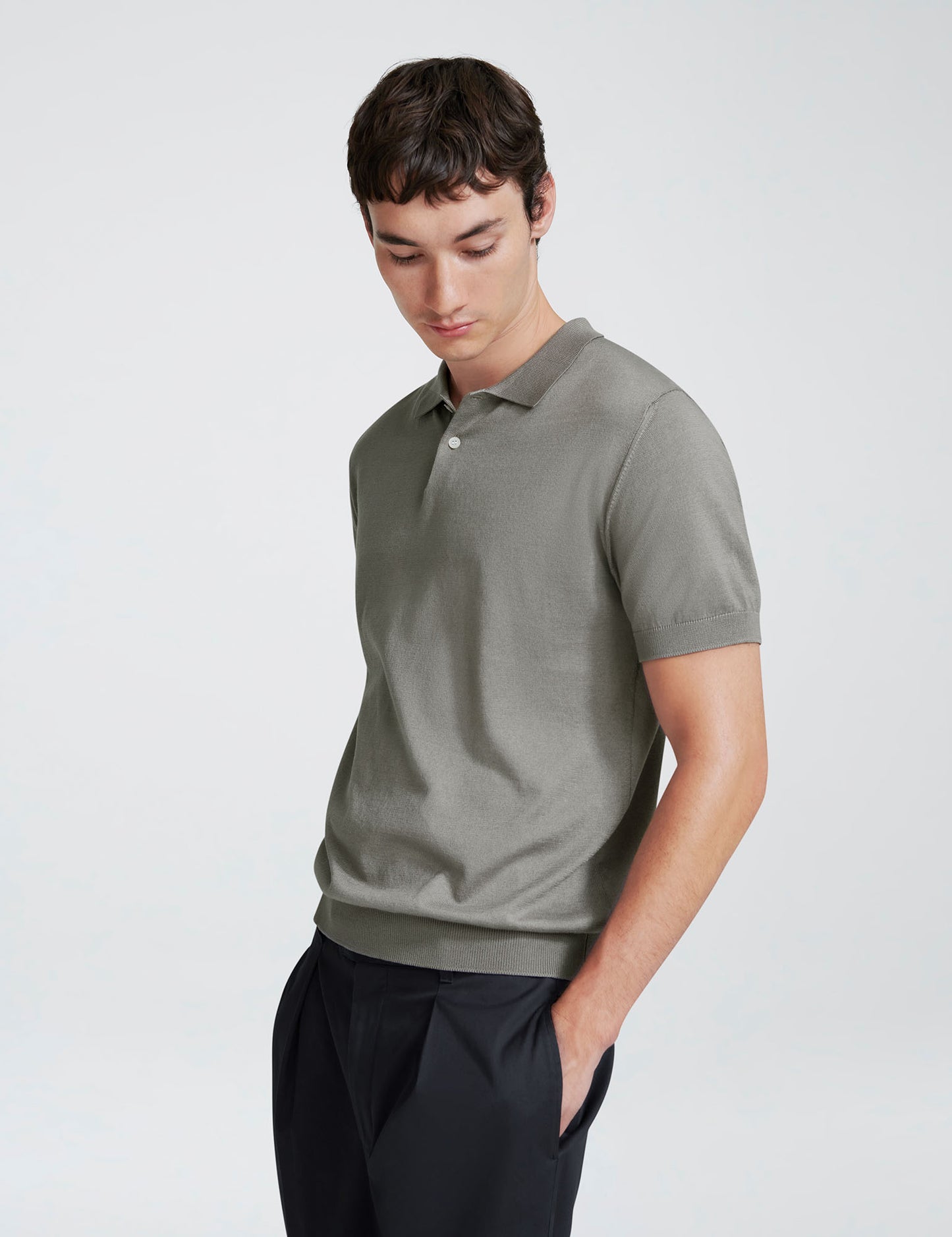 Handvaerk Knit Polo Short Sleeve for men in chalk