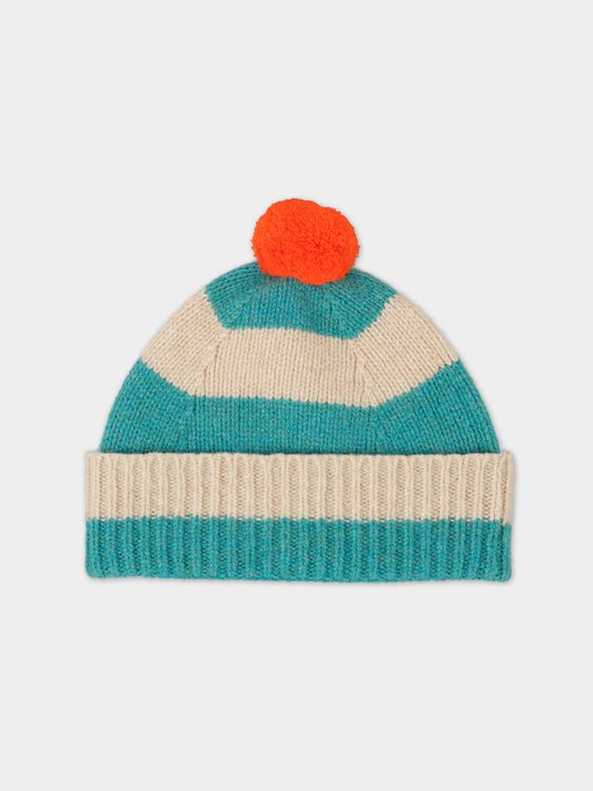 Stripe Pompom Hat-Jade/Oat