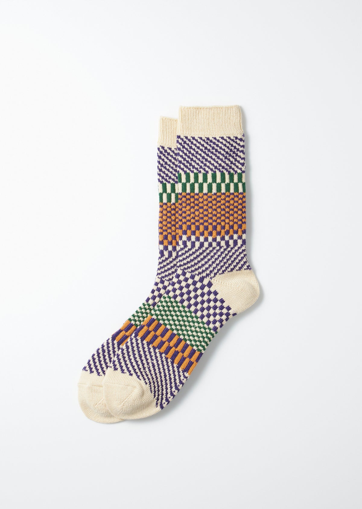 ROTOTO Check & Steps Socks in Blueberry