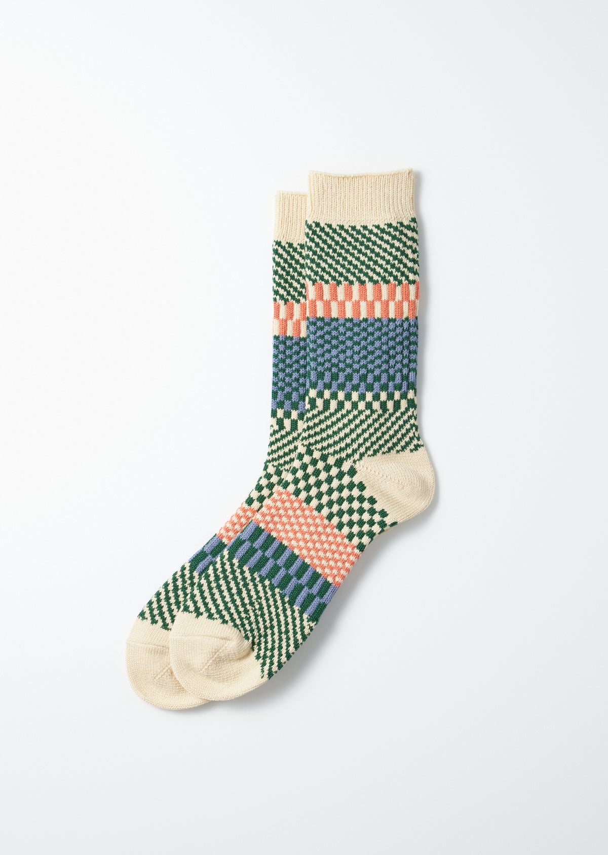 ROTOTO Check & Steps Socks in Green