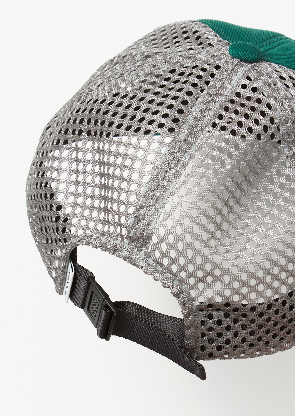 Rear view of Rototo Jersey 6 Panel Mesh Cap in dark green