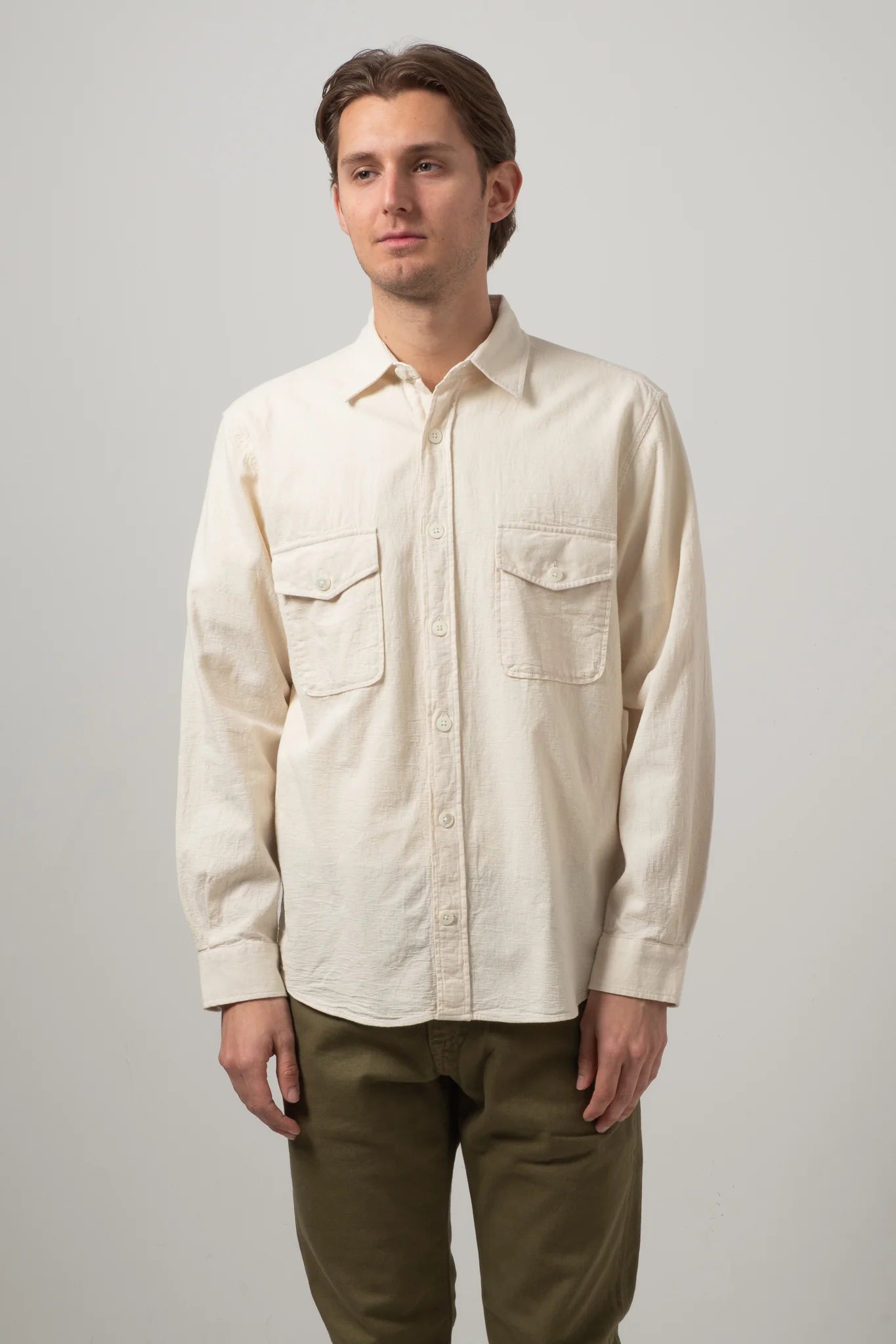 C.O.F. Studio Two Pocket Dobby Overshirt in ecru