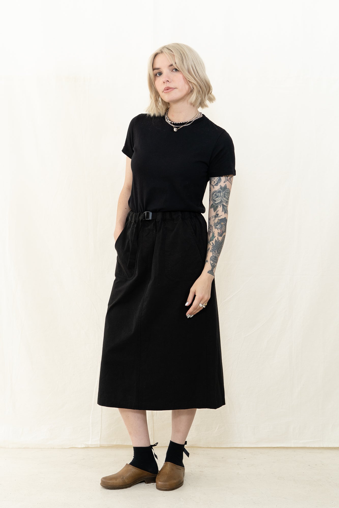 KAPPY Cotton Fatigue Skirt in Black