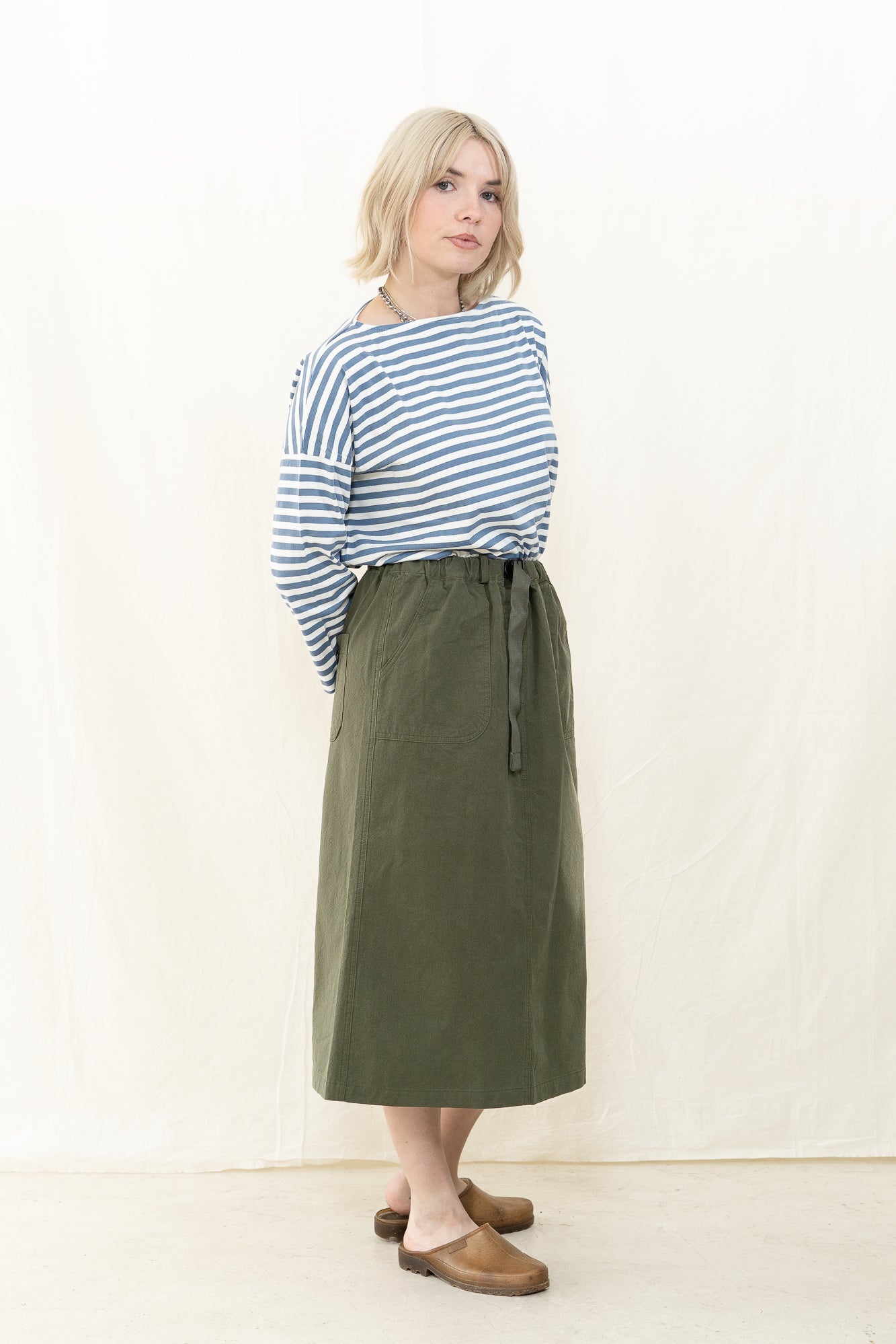 Kappy Cotton Fatigue Skirt in Khaki