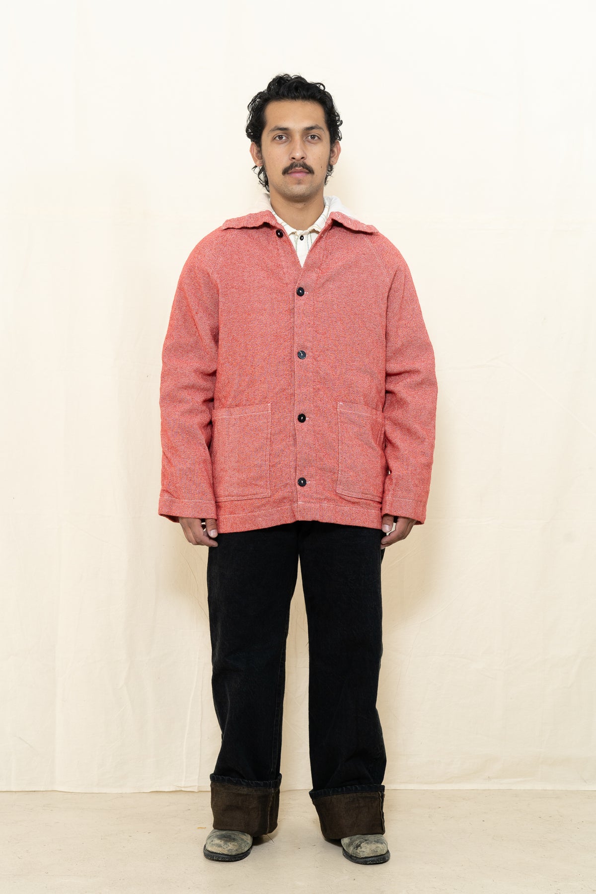 Tender Collared Drafting Coat in Red Twill