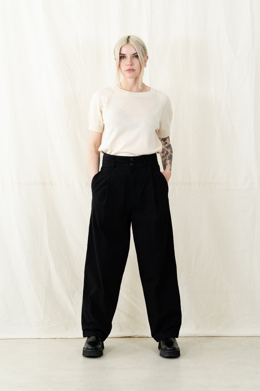 Girls of Dust Black Linen British Worker Pant
