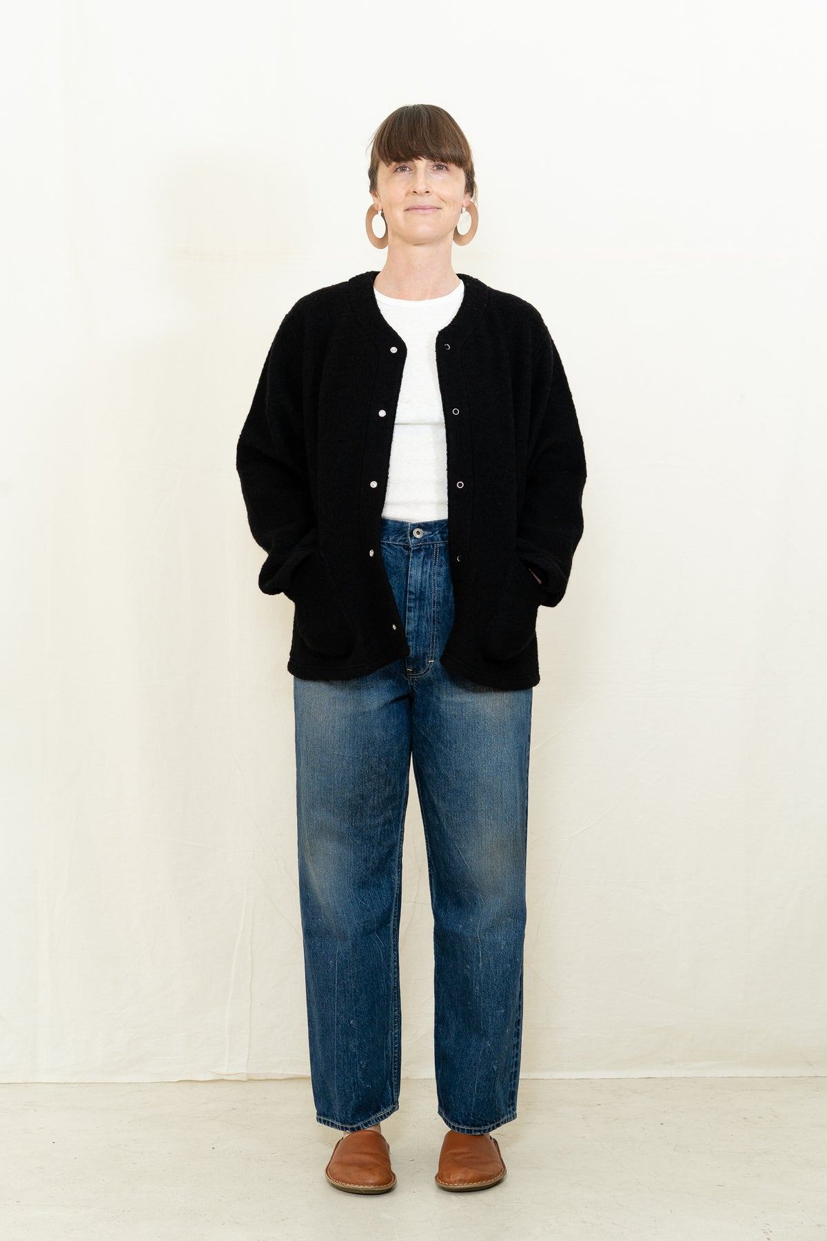 Chimala Sheep Pile Snap Cardigan in Black