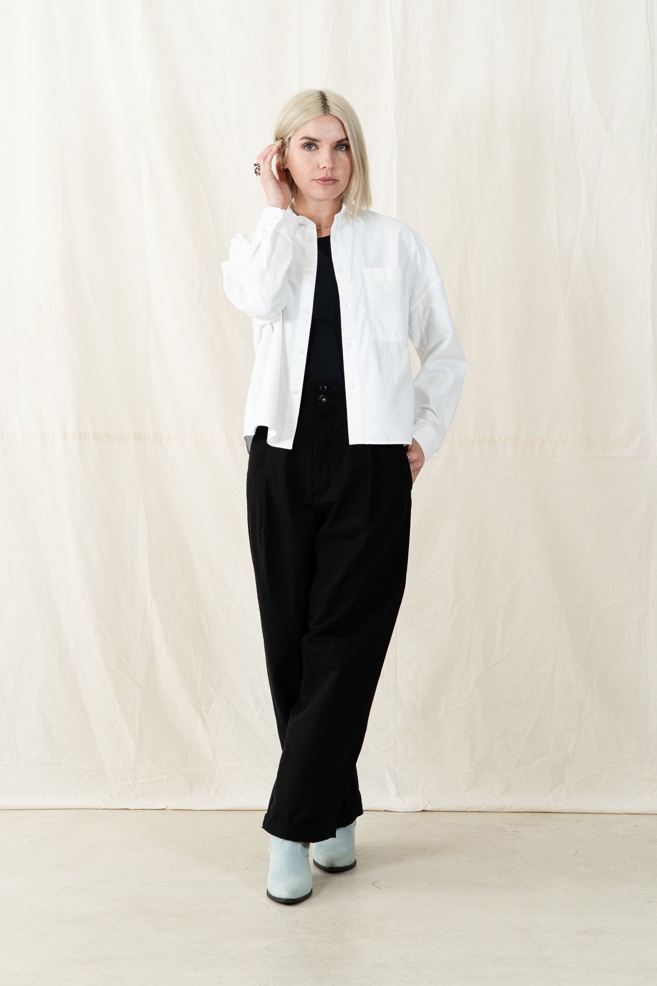 Merz b. Schwanen Women Cropped Oxford Shirt