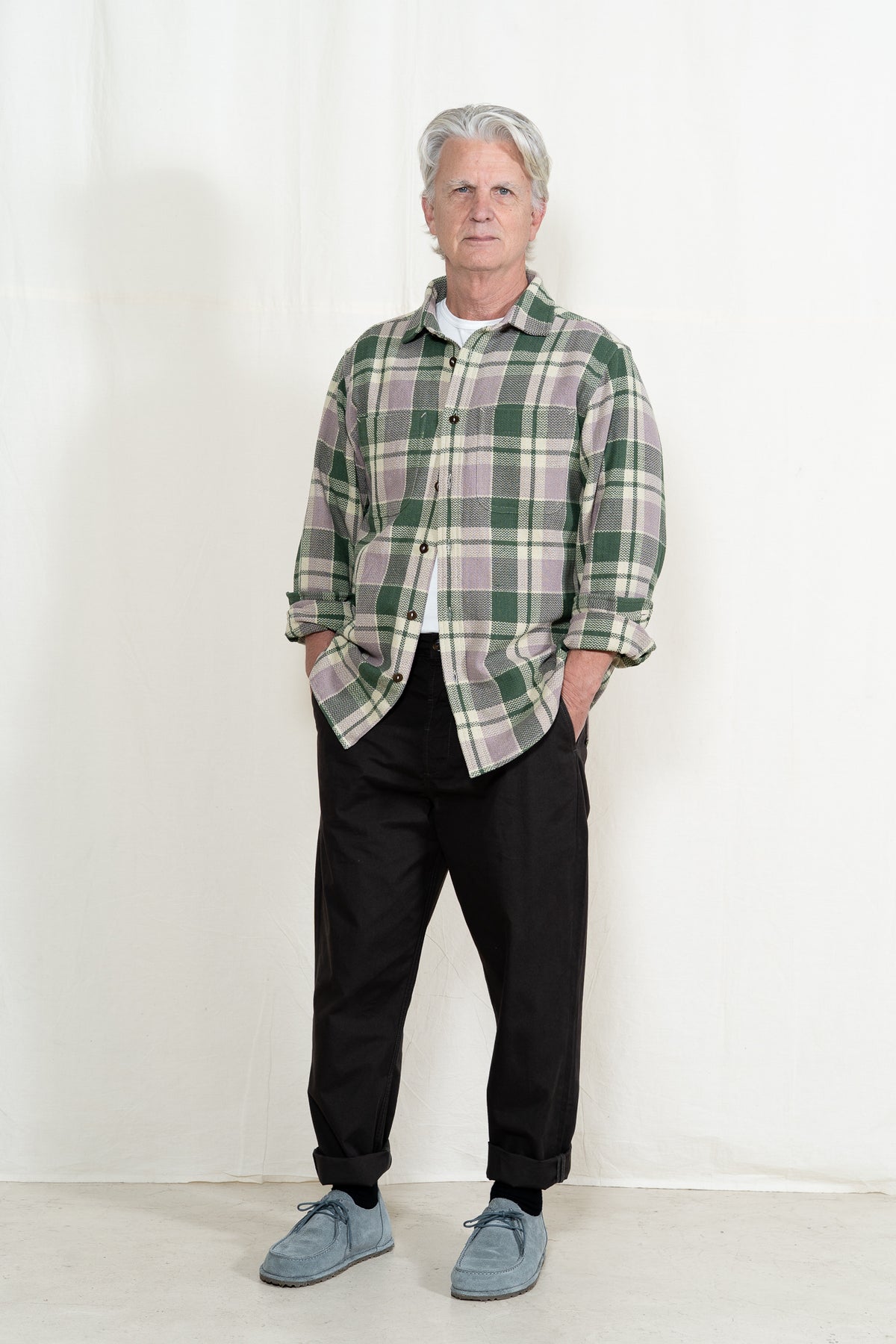 INDI + ASH Ames Workshirt in Grass/Lavender