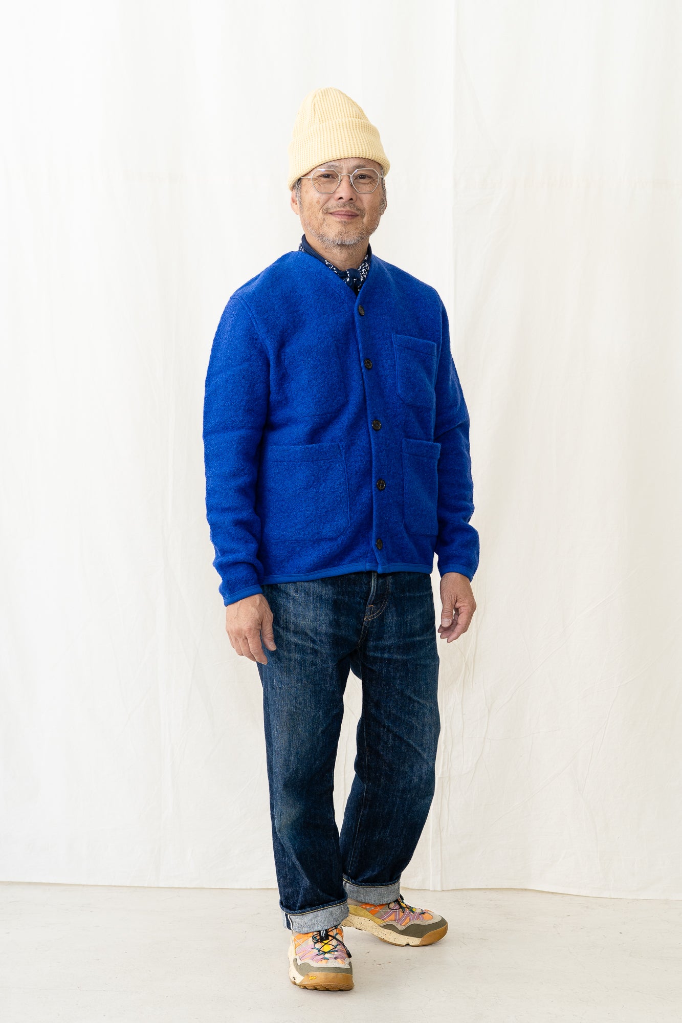Universal Works Fleece Cardigan in Blue