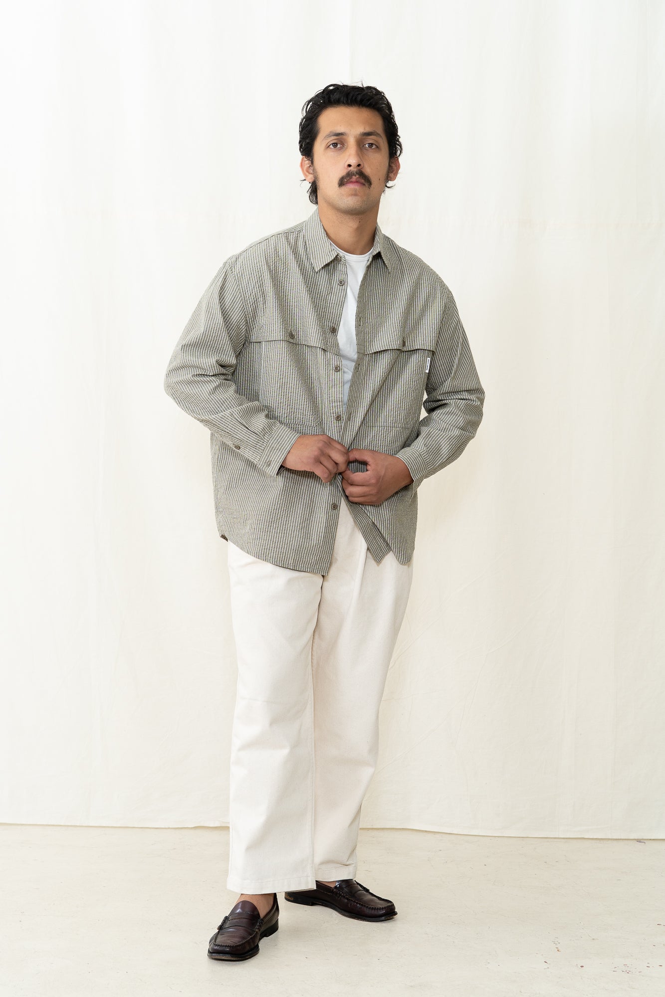 Kappy Stripe Pocket Work Shirt in Khaki
