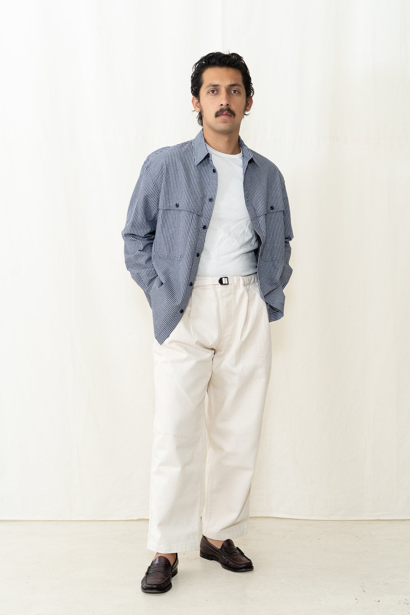 Kappy Stripe Pocket Work Shirt in Navy