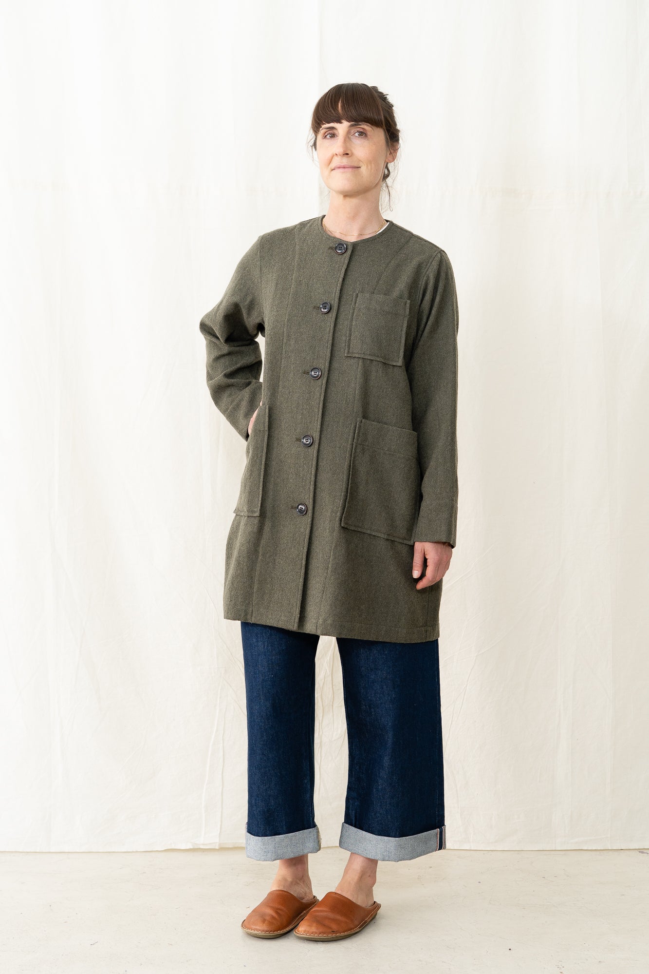 SARAHWEAR Wool Painter Coat in Khaki