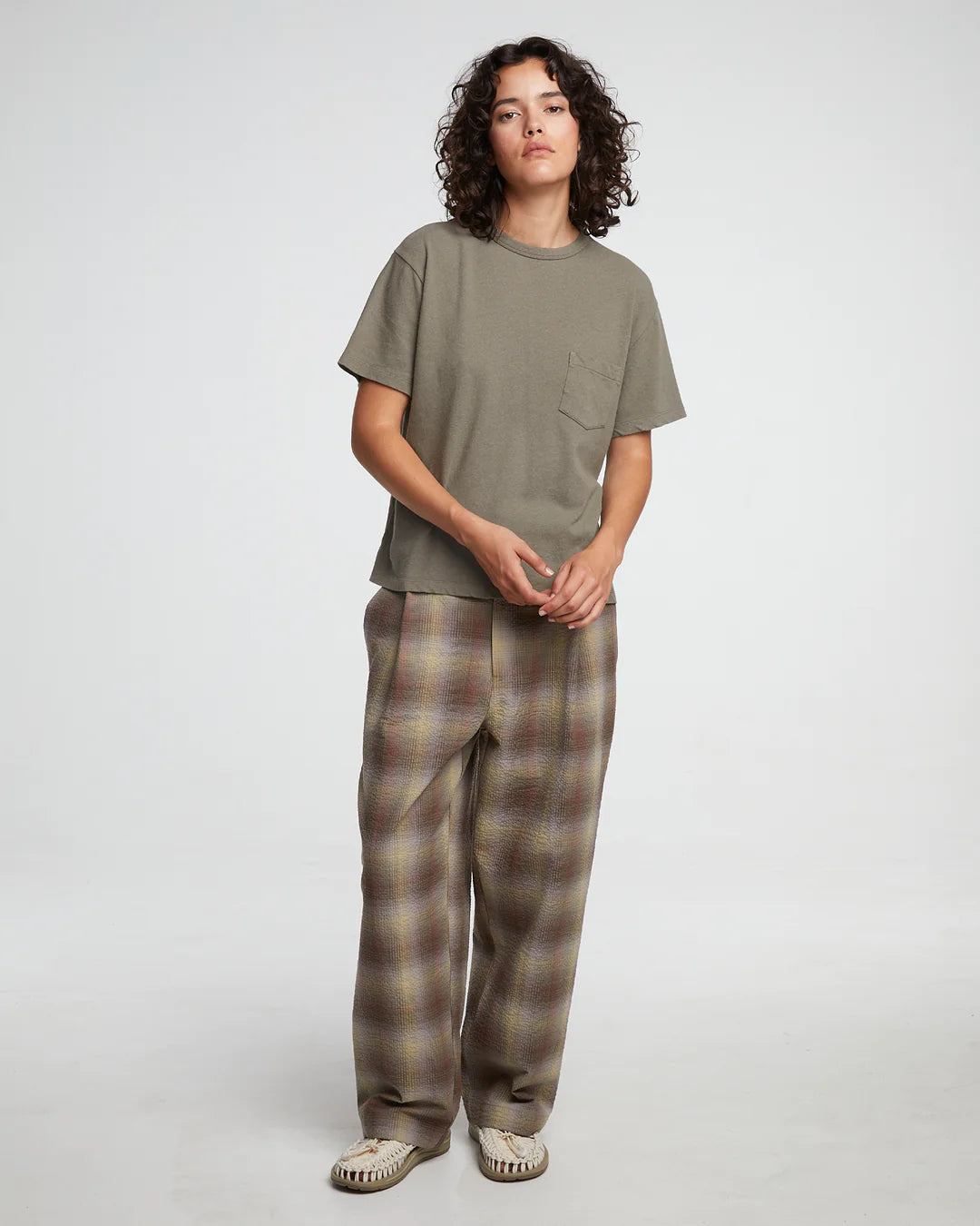 Girls of Dust British Worker Merida Check Pant in khaki