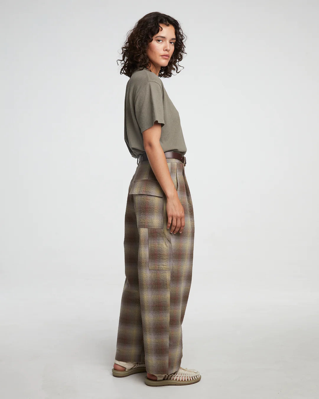 Girls of Dust British Worker Merida Check Pant in khaki