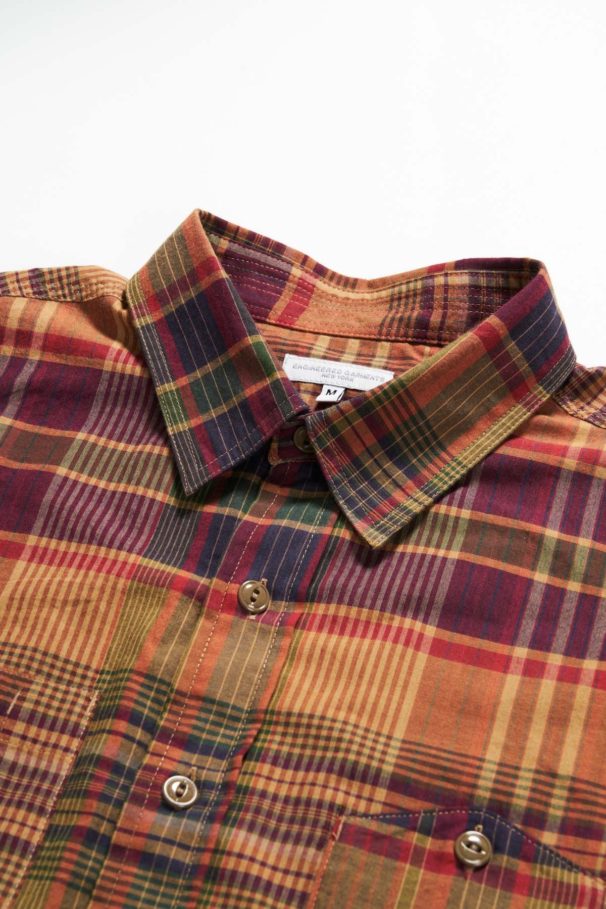 Engineered Garments Plaid Work Shirt in navy khaki plaid