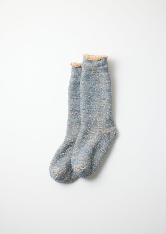 ROTOTO Double Face Crew Socks in Blue/Brown
