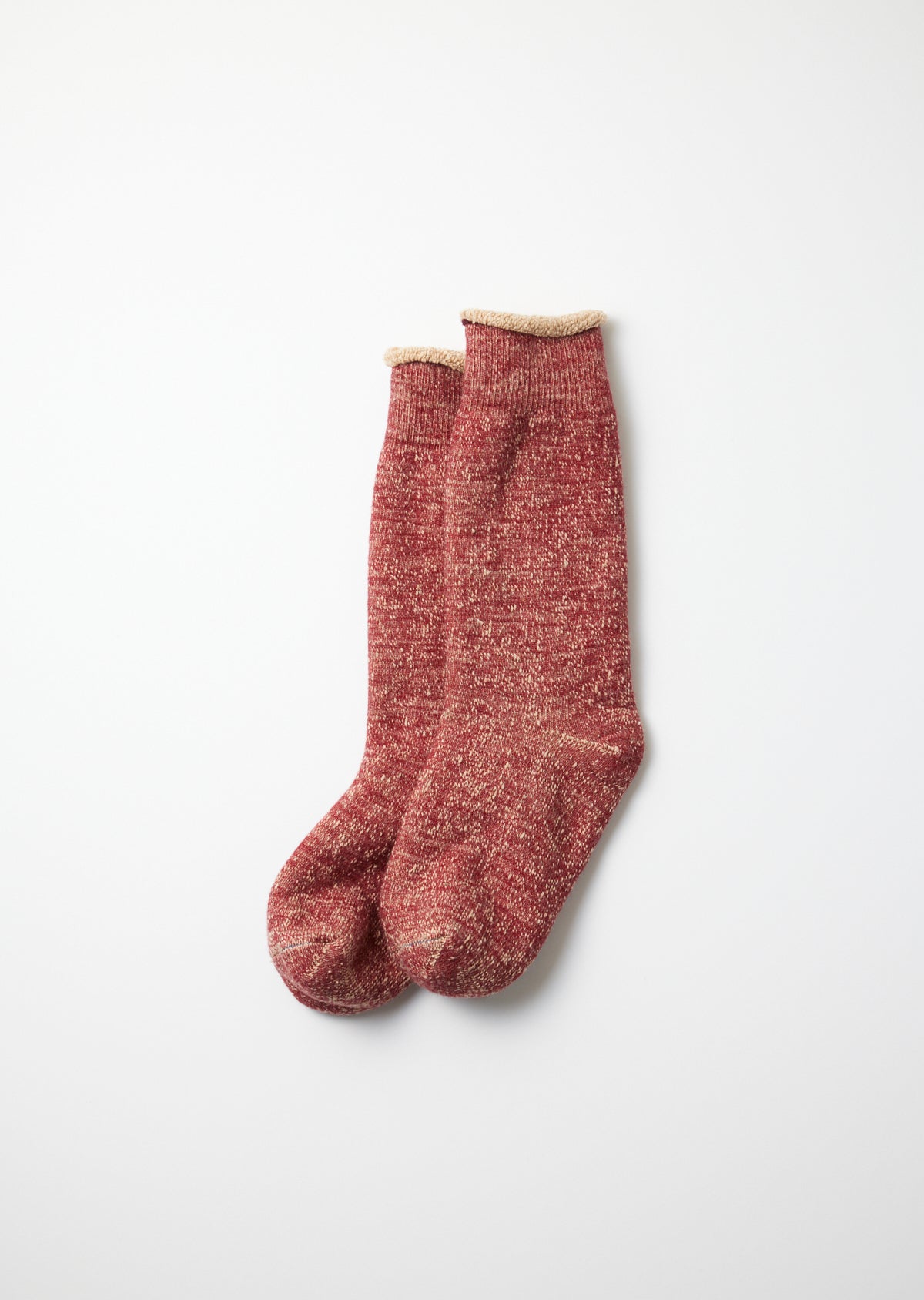 ROTOTO Double Face Crew Socks in Dark Red/Brown