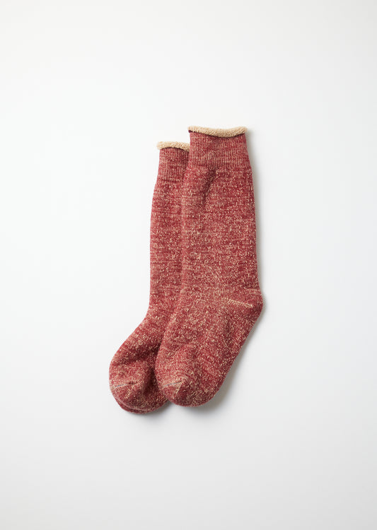 ROTOTO Double Face Crew Socks in Dark Red/Brown