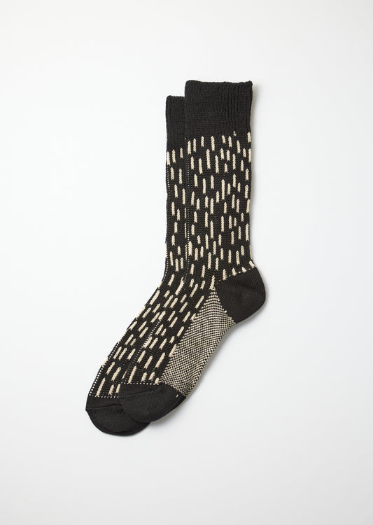 ROTOTO Rain Drop Crew Socks in Black/Ivory
