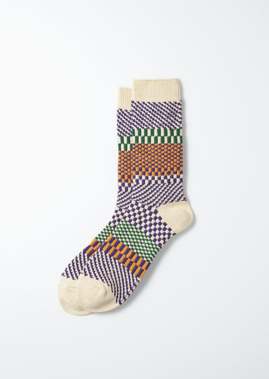 ROTOTO Check & Steps Socks in Blueberry