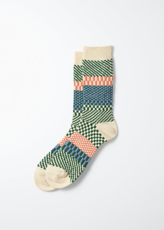 ROTOTO Check & Steps Socks in Green