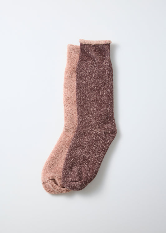 Rototo Reversible Pile Sock in D.Brown/Pink Beige