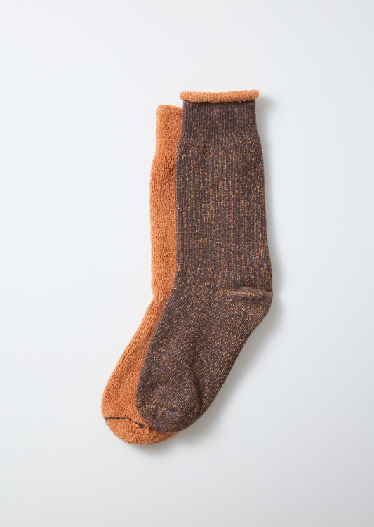 Rototo Reversible Pile Sock in Faded Black/L. Orange