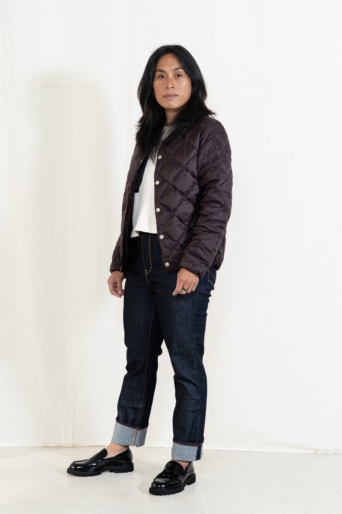 TAION City Crew Neck Down Jacket in Dark Chocolate