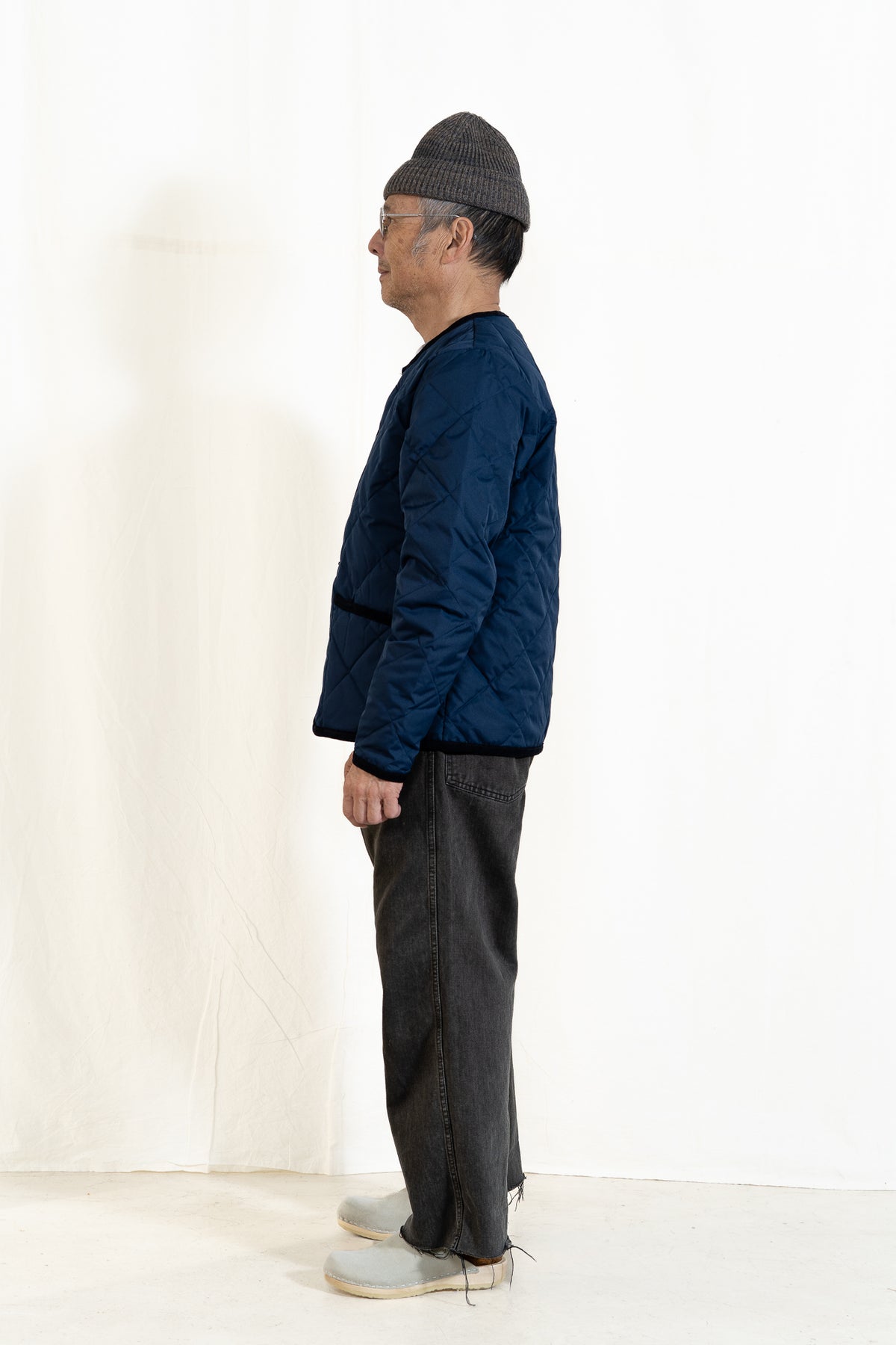 TAION Piping Crew Cardigan in Navy
