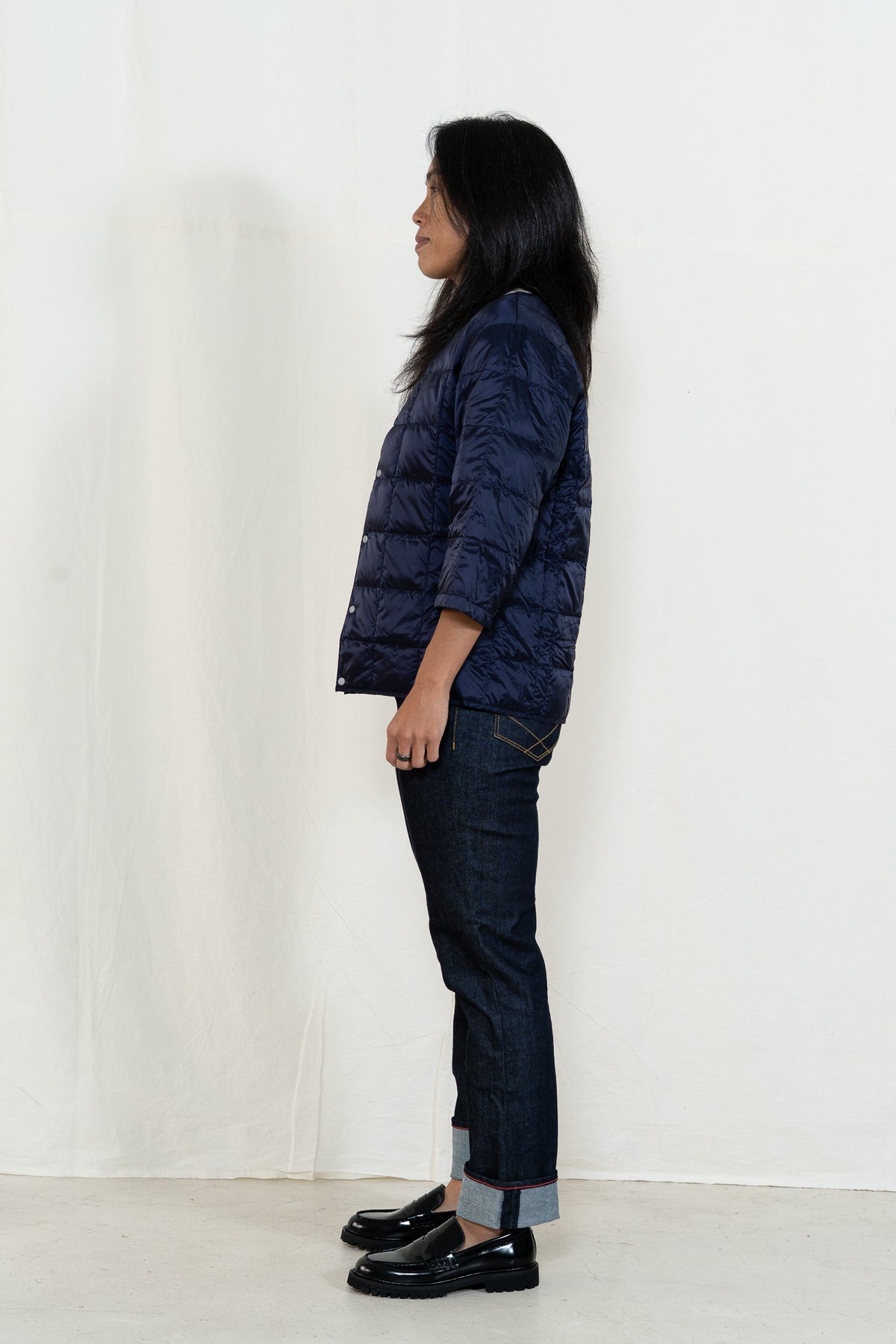 TAION Crew Neck 3/4 Sleeve Jacket in Navy