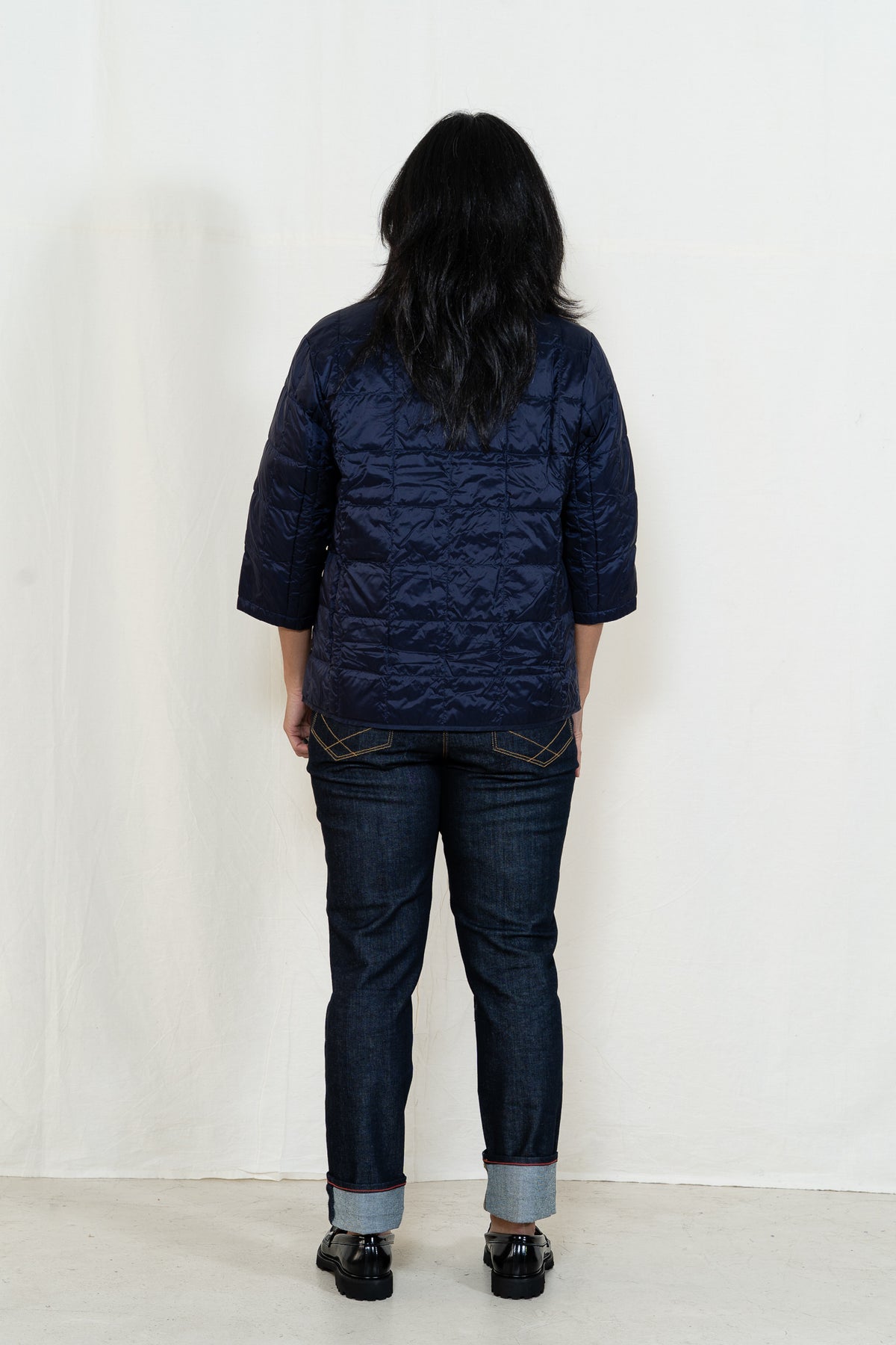 TAION Crew Neck 3/4 Sleeve Jacket in Navy