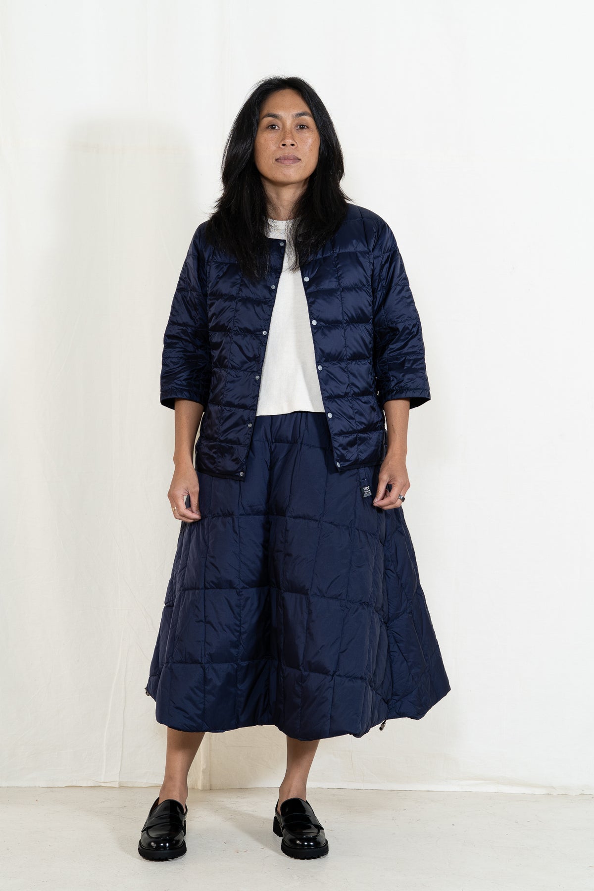 TAION Down Flare Skirt in Dark Navy