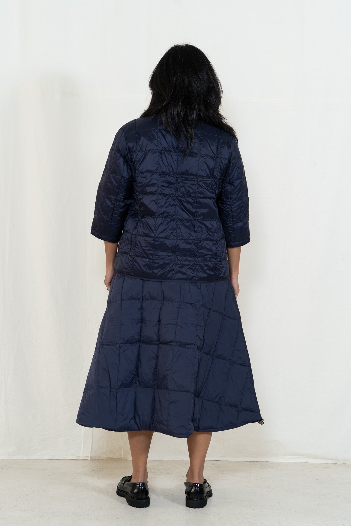 TAION Down Flare Skirt in Dark Navy