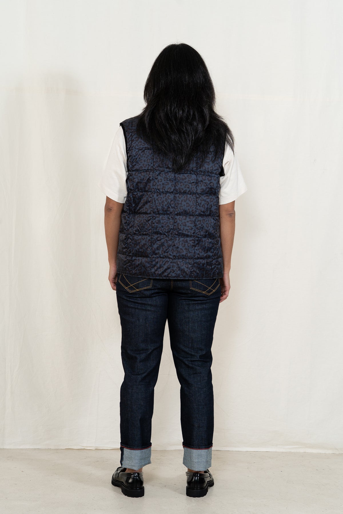 TAION Button Down Vest in Black Leopard