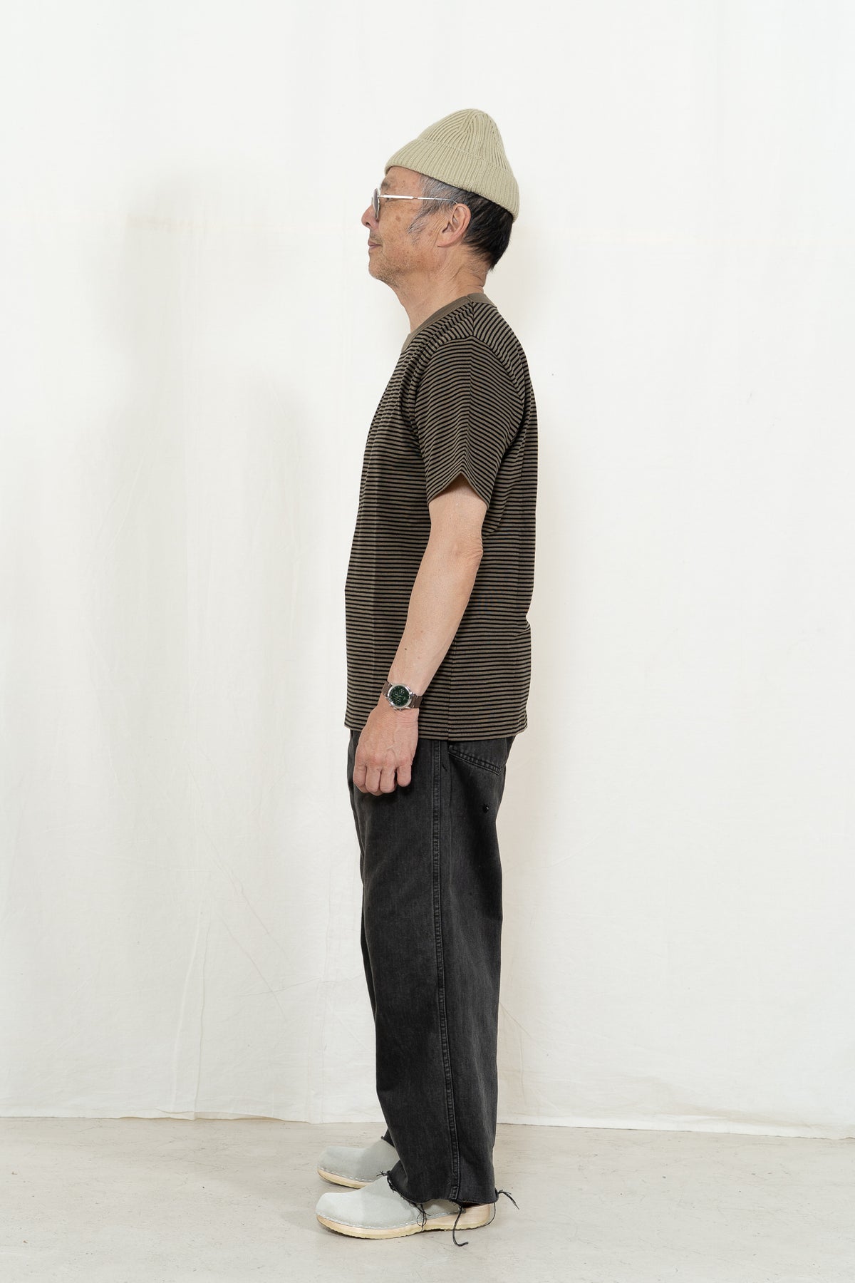 Armor-Lux Striped SS T-Shirt in Olive and Noir