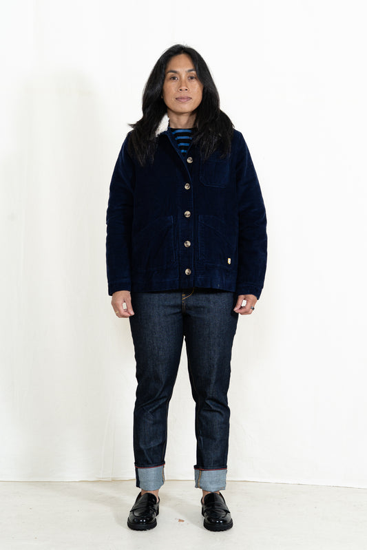 Armor-Lux Cord Shearling Collar Jacket in Seal