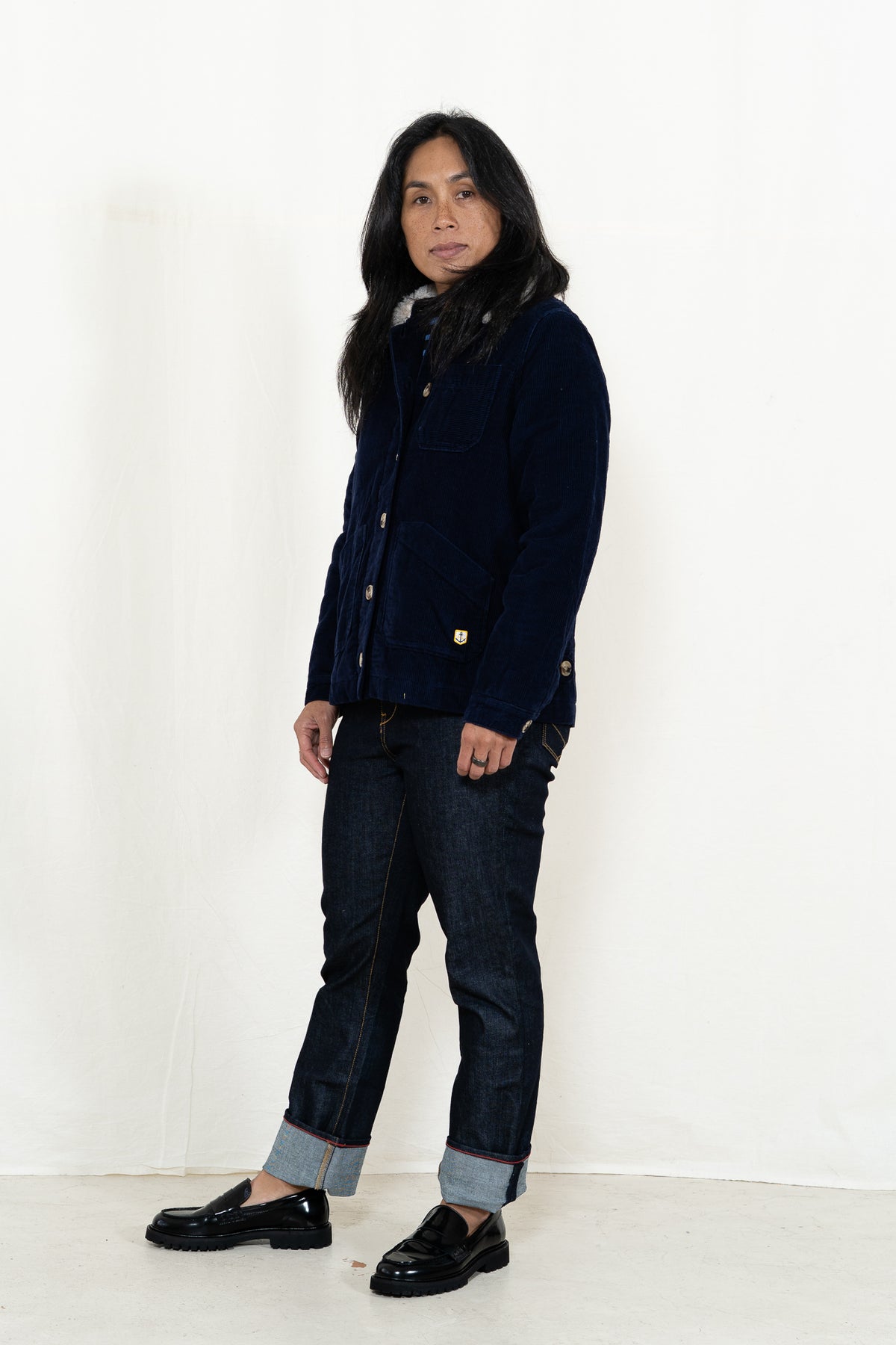 Armor-Lux Cord Shearling Collar Jacket in Seal