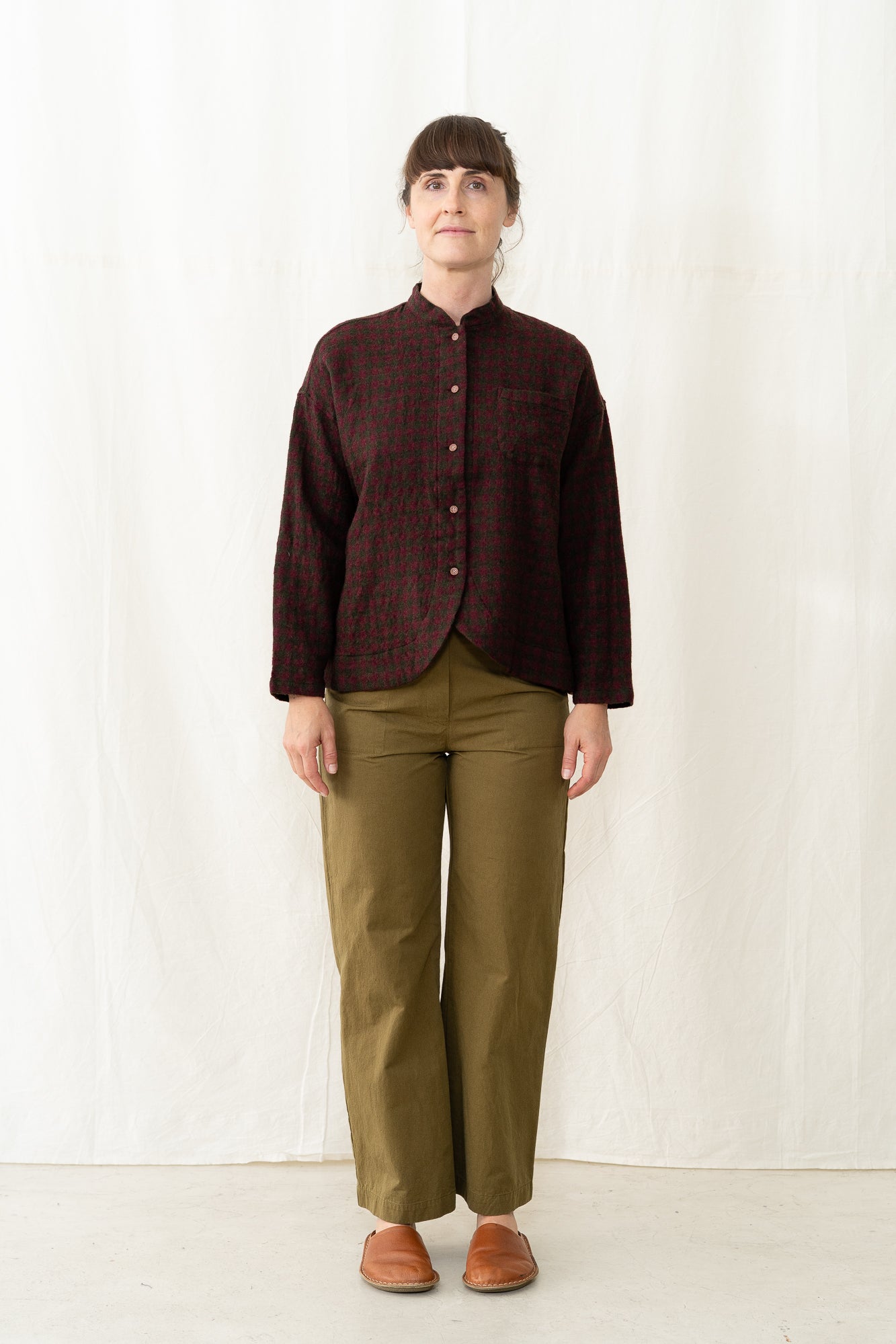 SARAHWEAR Gingham Shirt Jacket in Bordeaux