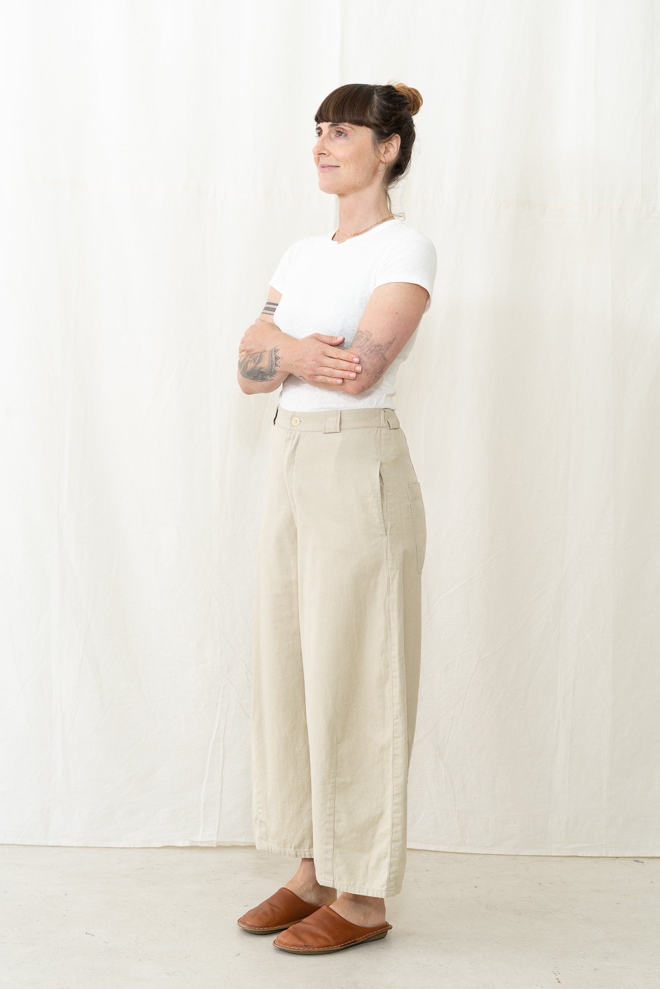 SARAHWEAR Cotton Linen Twill Tulip Pant in Sand