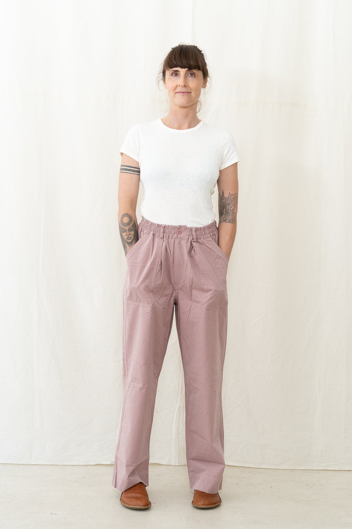 Kappy One Tuck Wide Fatigue Pants in Lt Pink