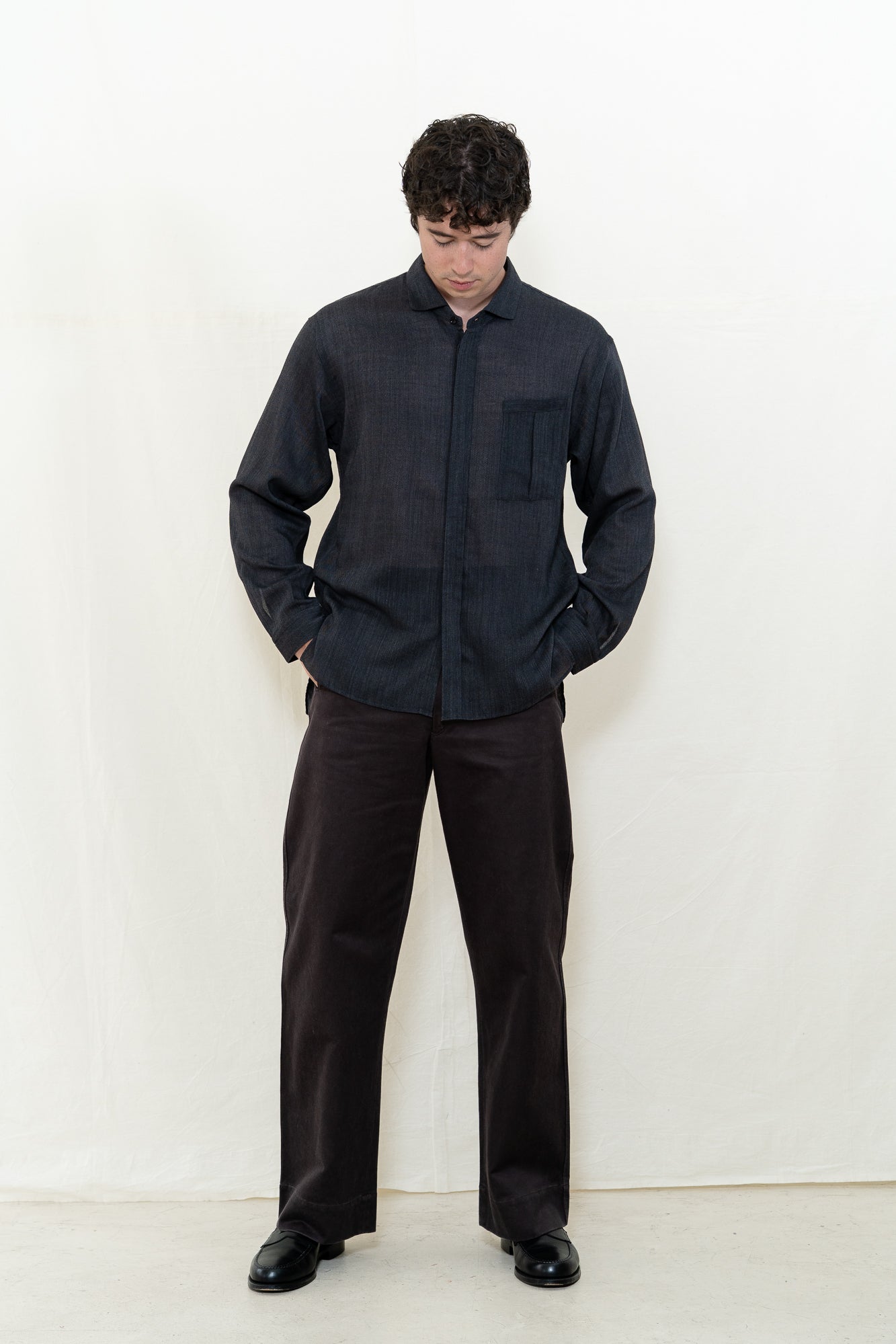 MotivMfg Shura Wool Twill Shirt in Charcoal