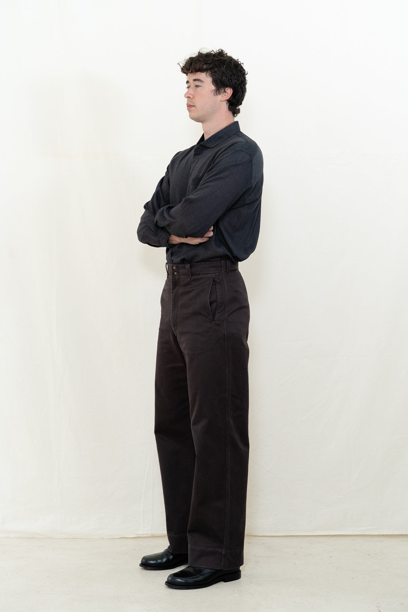 MotivMfg Pier Sateen Trousers in Aubergine