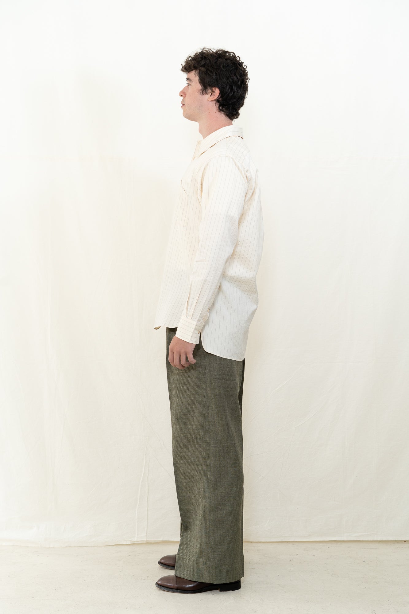 MotivMfg Savon Cotton Silk Ivory Striped Shirt
