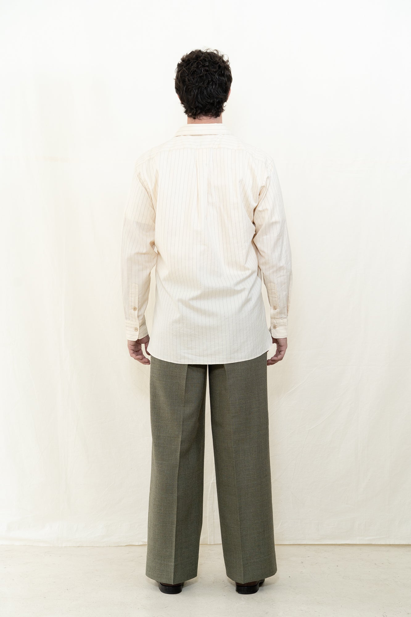 MotivMfg Savon Cotton Silk Ivory Striped Shirt